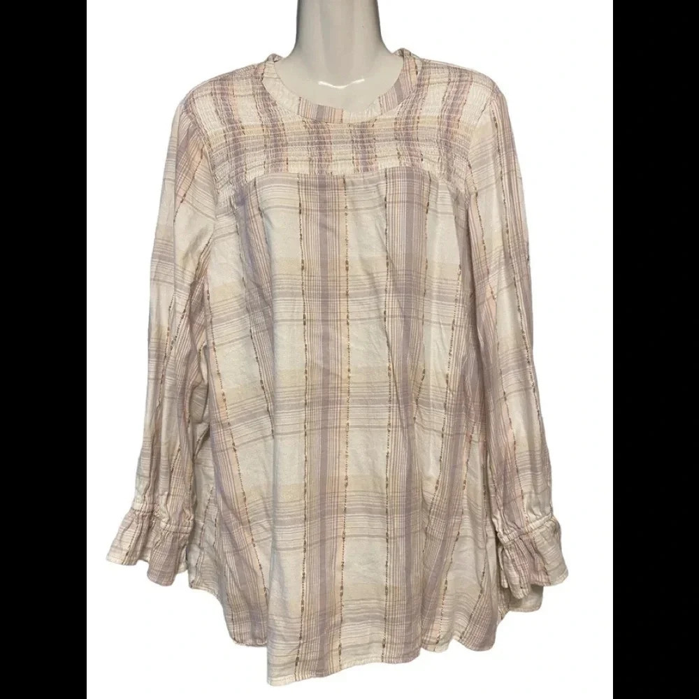 Lane Bryant Pastel Plaid Tinsel Top